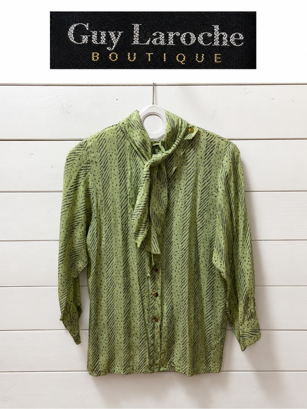 Guy Laroche Boutique Vintage Silk Blouse – Green Print – Size 42